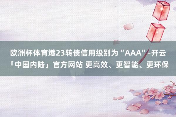 欧洲杯体育燃23转债信用级别为“AAA”-开云「中国内陆」官方网站 更高效、更智能、更环保
