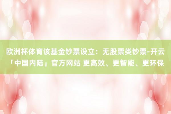 欧洲杯体育该基金钞票设立:无股票类钞票-开云「中国内陆」官方网站 更高效、更智能、更环保